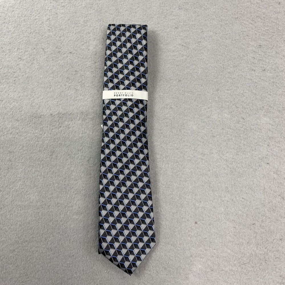 Perry‎ Ellis Portfolio Tie Mens Black Geometric Dunstan Geo Necktie Polyester